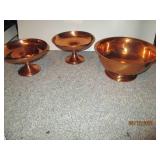 3 copper serving dishes 7" and 9" i...