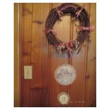 Black leather chair, pillow, 2 pict...