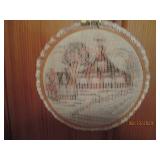 Black leather chair, pillow, 2 pict...