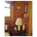 Contents of corner. Clock, nightsta...