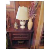 Contents of corner. Clock, nightsta...