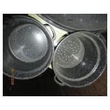 2 enamal pots and a roaster. Pots a...