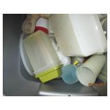 Tote of vintage Tupperware and stor...