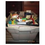 Tote of garage miscellaneous tape, ...