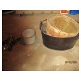 Tin bucket and baskets, stoneware c...