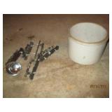 Tin bucket and baskets, stoneware c...