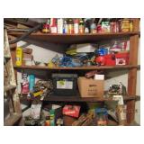 Contents of corner shelves in garag...