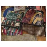 Pillows, floor mat and vintage blan...