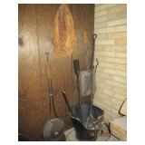 Vintage metal fireplace tools and b...
