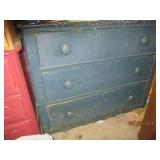 Dresser and contents of blue dresser in storage room