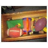 Toy box with vintage toys cowboys a...