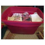 Tote of vintage linens and fabric...