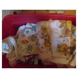 Tote of vintage linens and fabric...