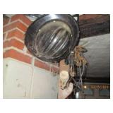 Items hanging in garage cords, shel...