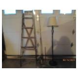 Wooden ladder, vintage fishing rods...