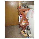 2 small benches and contents on and on floor mostly cleaning supplies