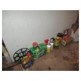 2 small benches and contents on and on floor mostly cleaning supplies