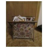 Vintage sewing basket with yarn. Floral design