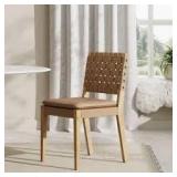 Nathan James Cohen 19 in. Wood Mid-Century Modern Upholstered Side Dining Chair with Woven Faux Leather Backrest, Natural Brown    Customer Returns See Pictures