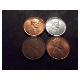 1909 VDB Lincoln, 1956 Bronze Wheat, 1943 Steel, 1959 Memorial Cents