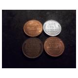 1909 VDB Lincoln, 1956 Bronze Wheat, 1943 Steel, 1959 Memorial Cents
