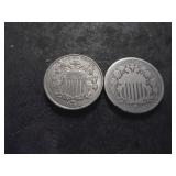 1866, 1883 Shield Nickels With Rays & Without Rays