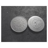 1866, 1883 Shield Nickels With Rays & Without Rays