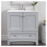 Glacier Bay Delridge 30.25 in. W x 18.75 in. D x 32.89 in. H Single Sink Bath Vanity in Pearl Gray with White Cultured Marble Top Customer Returns See Pictures