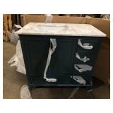 Home Decorators Collection Merryfield 37 in. Single Sink Freestanding Antigua Green Bath Vanity with White Carrara Marble Top (Assembled) Broken Top Customer Returns See Pictures