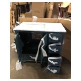 Home Decorators Collection Merryfield 37 in. Single Sink Freestanding Antigua Green Bath Vanity with White Carrara Marble Top (Assembled) Broken Top Customer Returns See Pictures