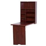 37 in. Brown Fold-out Floating Desk with 2-Adjustable Shelves Customer Returns See Pictures