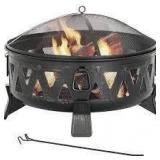 HeatMaxx 29.9 in. Outdoor Wood Burning Fire Pit Round Deep Bowl Fire Pit with Spark Screen Cover and Poker for Backyard Garden Customer Returns See Pictures