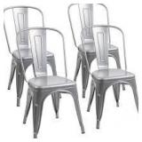 LACOO 18 in. Silver Metal Dining Chairs Stackable Indoor Outdoor Chair Patio Chicken Chair (Set of 4) Customer Returns See Pictures