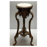 Ornate Heavy Cast Metal Marble Top Table 27 1/2" T x 15" W