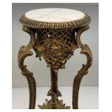 Ornate Heavy Cast Metal Marble Top Table 27 1/2" T x 15" W