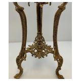 Ornate Heavy Cast Metal Marble Top Table 27 1/2" T x 15" W