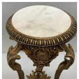 Ornate Heavy Cast Metal Marble Top Table 27 1/2" T x 15" W
