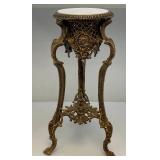 Ornate Heavy Cast Metal Marble Top Table 27 1/2" T x 15" W
