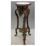Ornate Heavy Cast Metal Marble Top Table 27 1/2" T x 15" W