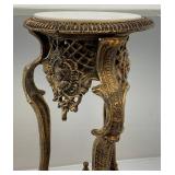 Ornate Heavy Cast Metal Marble Top Table 27 1/2" T x 15" W
