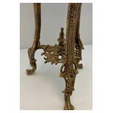 Ornate Heavy Cast Metal Marble Top Table 27 1/2" T x 15" W