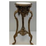 Ornate Heavy Cast Metal Marble Top Table 27 1/2" T x 15" W