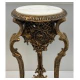 Ornate Heavy Cast Metal Marble Top Table 27 1/2" T x 15" W