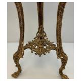 Ornate Heavy Cast Metal Marble Top Table 27 1/2" T x 15" W