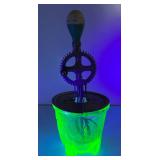 Vintage Uranium Glass Egg Beater With Splash Guard