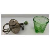 Vintage Uranium Glass Egg Beater With Splash Guard