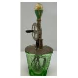 Vintage Uranium Glass Egg Beater With Splash Guard