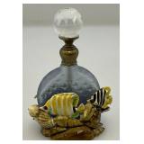 Vintage Brass Enameled Perfume Bottle Fish Adorned 3 1/2" H x 2 1/2" L x 1 1/2" W
