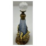 Vintage Brass Enameled Perfume Bottle Fish Adorned 3 1/2" H x 2 1/2" L x 1 1/2" W