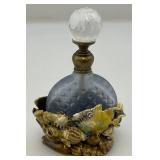 Vintage Brass Enameled Perfume Bottle Fish Adorned 3 1/2" H x 2 1/2" L x 1 1/2" W